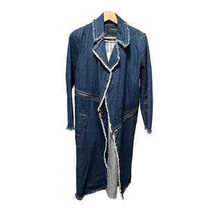Rumere Paneled Frayed Denim Trench Coat